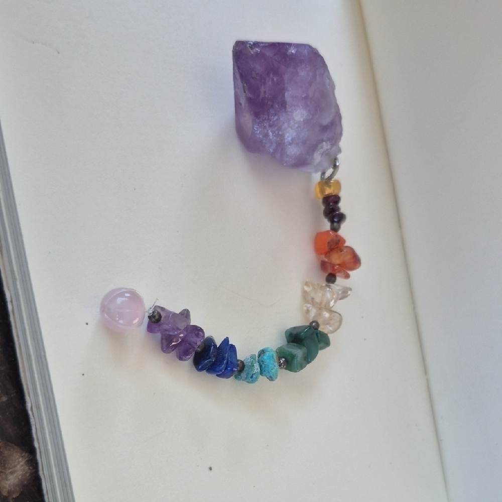 Large Solid Raw Amethyst Precision Pendulum w/ Chakra Chip Cord Crystal Gemstone